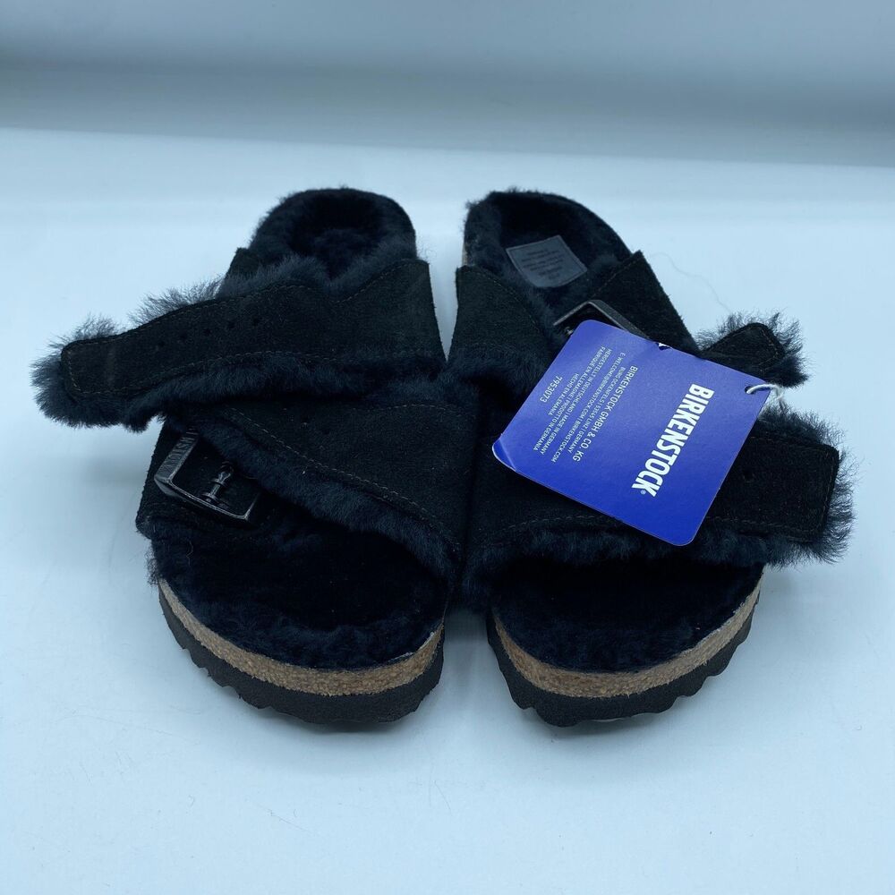 Birkenstock Arizona Sandals 37/ L6 /M4 Shearling Blue Black Suede Boho NWOB
